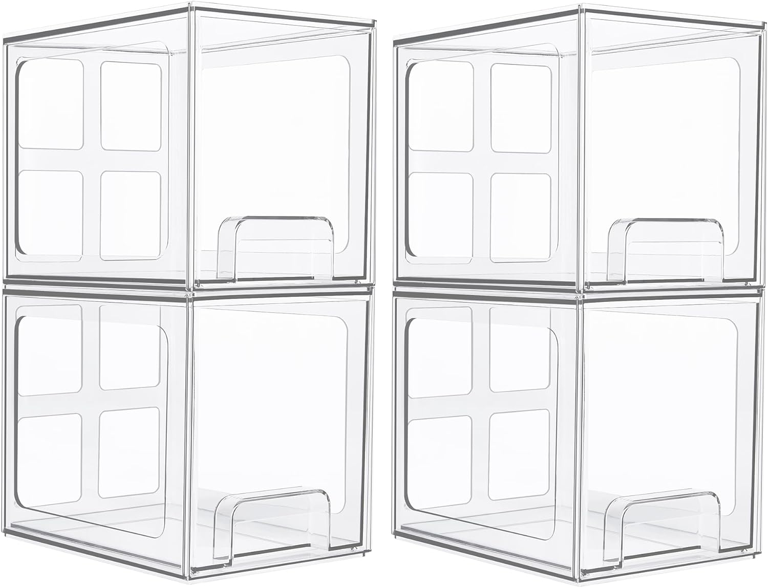 4 Pack Stackable Storage Drawers, 6.6''Tall Acrylic Bathroom Makeup Organizers,Clear Plastic Drawers For Vanity, Undersink, Kitchen Cabinet,Pantry Organization and Storage