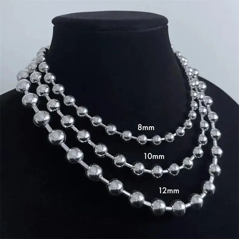 8mm/10mm/12mm Punk Cool Stainless Steel Ball Chain Choker Necklace Silver Plated Handmade Gothic Unisex Men Women Chunky Jewelry