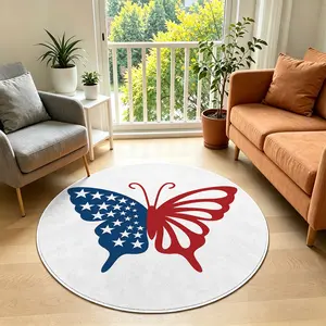 Patriotic Red White Blue Butterfly Area Rug for Desk & Chair Mat, 3.3ft Washable Bedroom Entrance Mat, Soft Living Room Rug, Non-Slip Hallway Pad, Kitchen Office Dorm Restaurant ﻿ ﻿