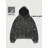 Rhinestone Glitter Unisex Spring Oversized Hoodies Sparkly Long Sleeve Shirts Party Hooded Sweatshirts Tops