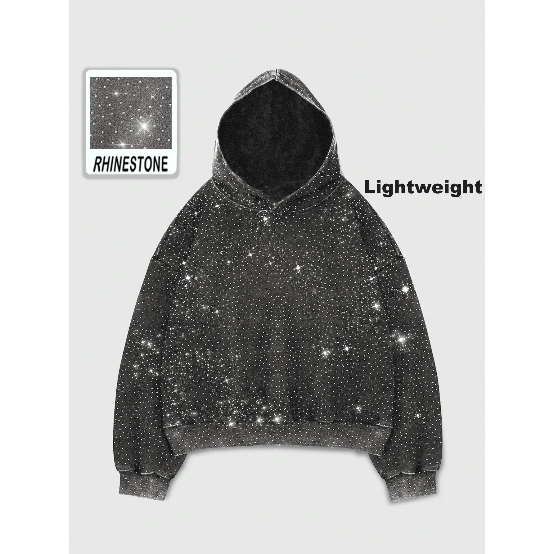 Rhinestone Glitter Unisex Spring Oversized Hoodies Sparkly Long Sleeve Shirts Party Hooded Sweatshirts Tops Rhinestone Glitter Unisex Spring Oversized Hoodies Sparkly Long Sleeve Shirts Party Hooded Sweatshirts Tops