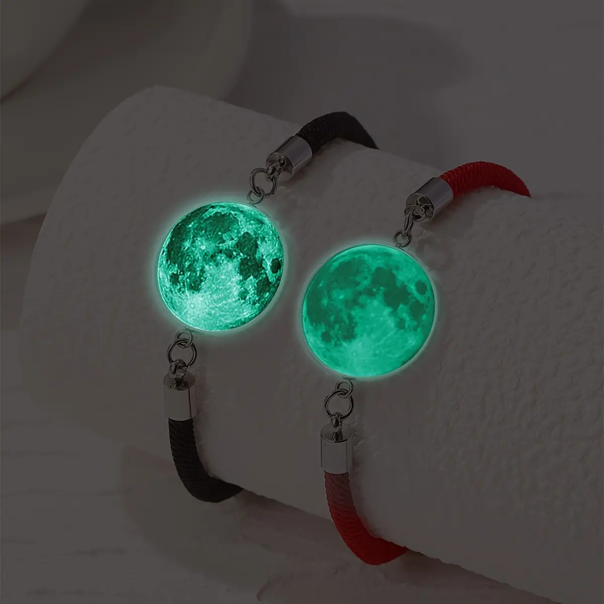 1 Pair/2pcs Stainless Steel Glass Lovers Friend Bracelet Woven Bracelet Valentine'S Day Couple Glow-In-The-Dark Bracelet