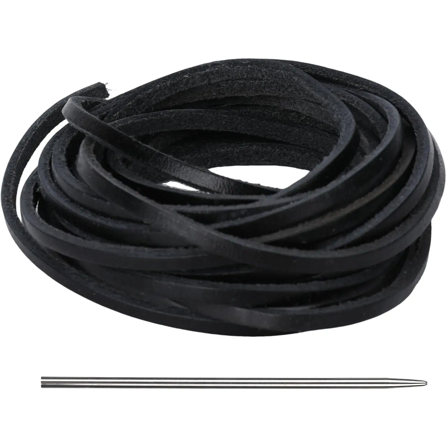 4mm Black Leather Cords, 65.6 Feet Leather Strips Straps Strings Shoe Laces for Crafts, Flat Necklace Cord Rope for Jewelry Making, Necklace String for Bracelet Making, DIY Belts and Keychains