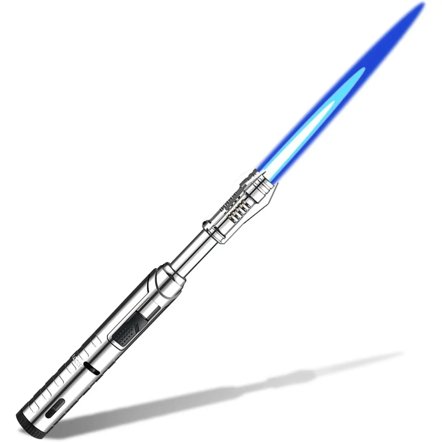 Windproof Red Flame Lightsaber Lighter - Refillable Butane Fuel, for BBQ & Crème Brûlée, Home Decor, Chef Gift (Silver)