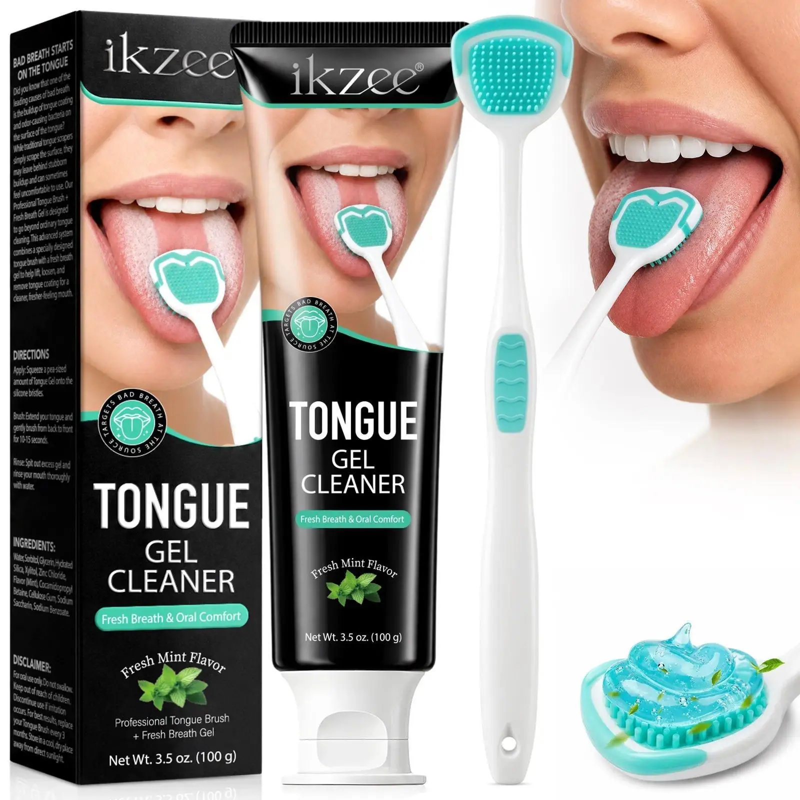 Ikzee Tongte Gel Set - 100g. Cleanses tongue plaque and improves bad breath. Provides long-lasting fresh breath.