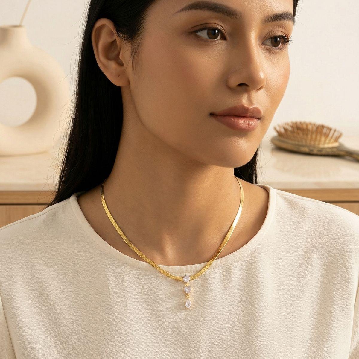 Herringbone Chain Necklace for Women Adjustable Pendant Rhinestone Jewelry Elegant Accessories for Mother's Day Gifts and Anniversary