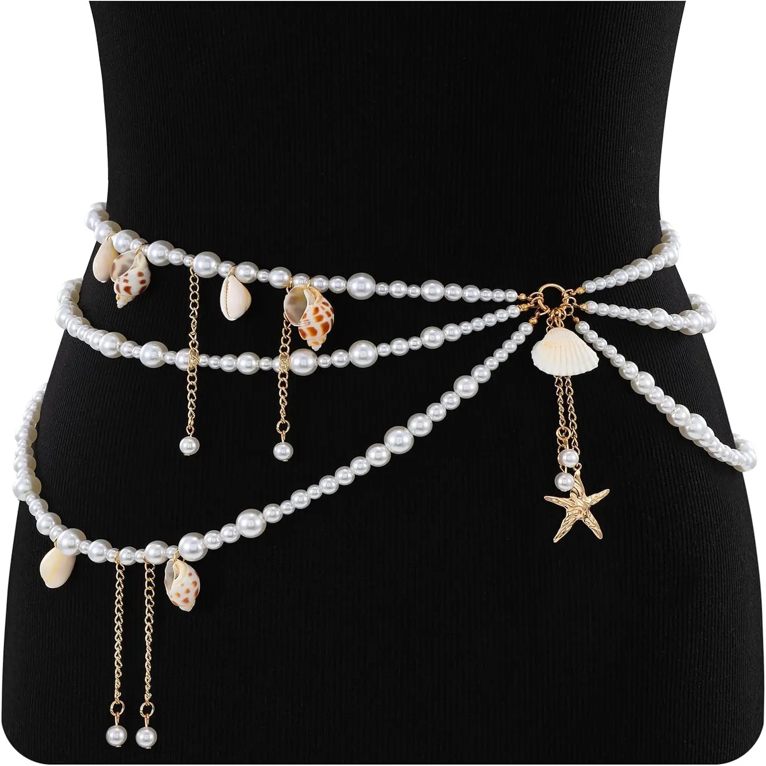 Starfish Pearl Waist Chain for Women - Mermaid Seashell Belly Chain, Gold Pirate Rave Festival Summer Bikini Beach Jewelry Accessories(Gift)