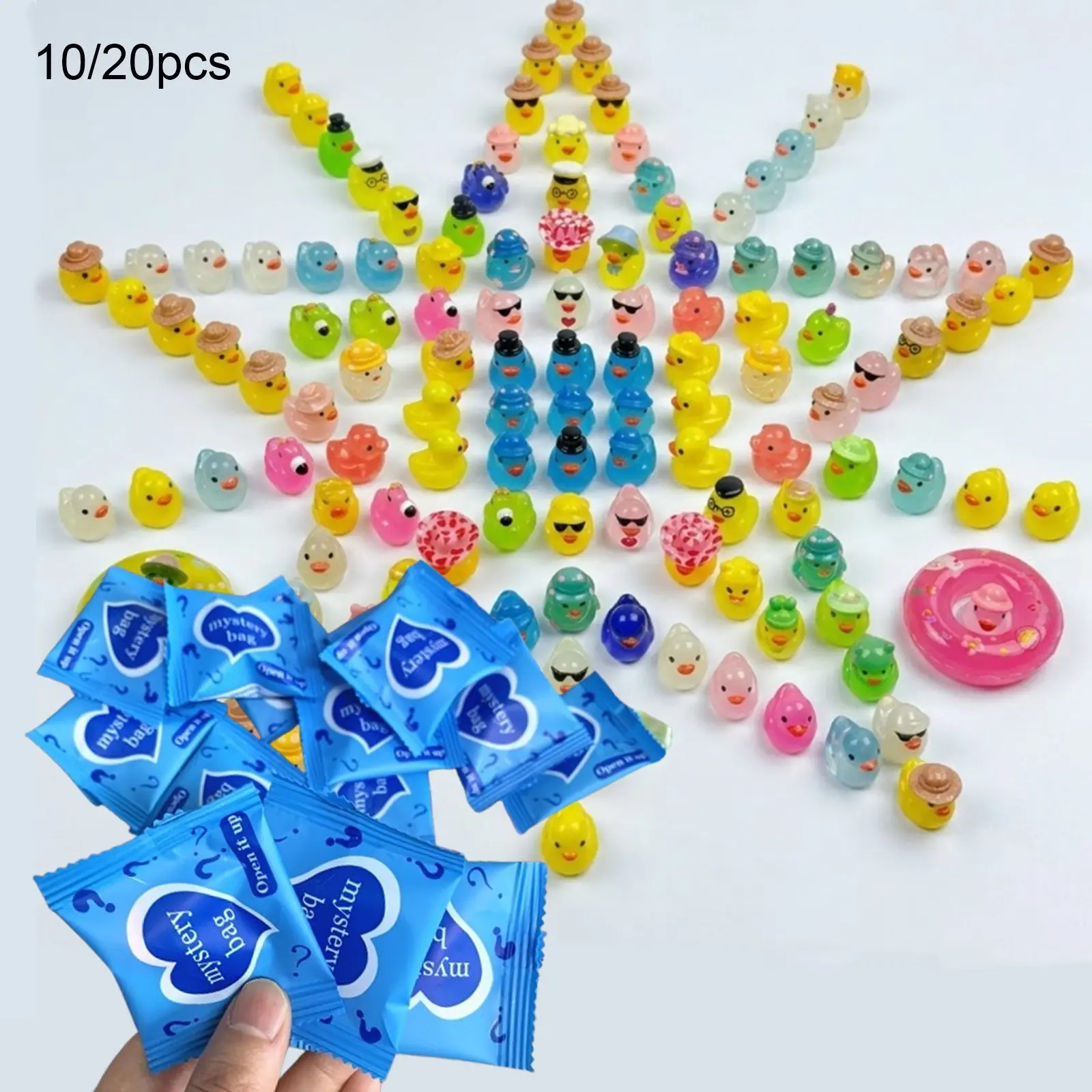 Mini Resin Ducks Blind Bags, 10/20pcs Miniature Duck Figurines, Cute Tiny Duckies, Desk Decor, Party Favors, Blue, 10 Pieces
