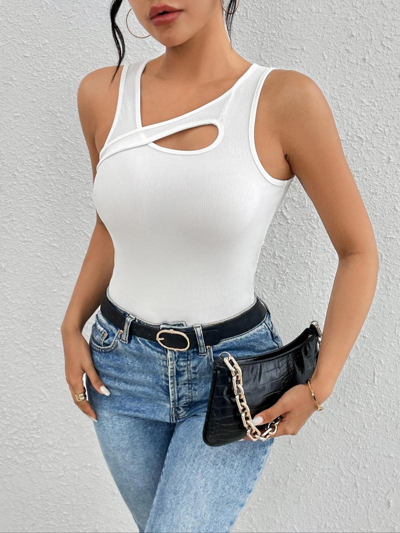 Women's Plain Cut Out Tank Top Casual Sleeveless Crop Top for Daily Wear, Ladies Clothes for All Seasons
