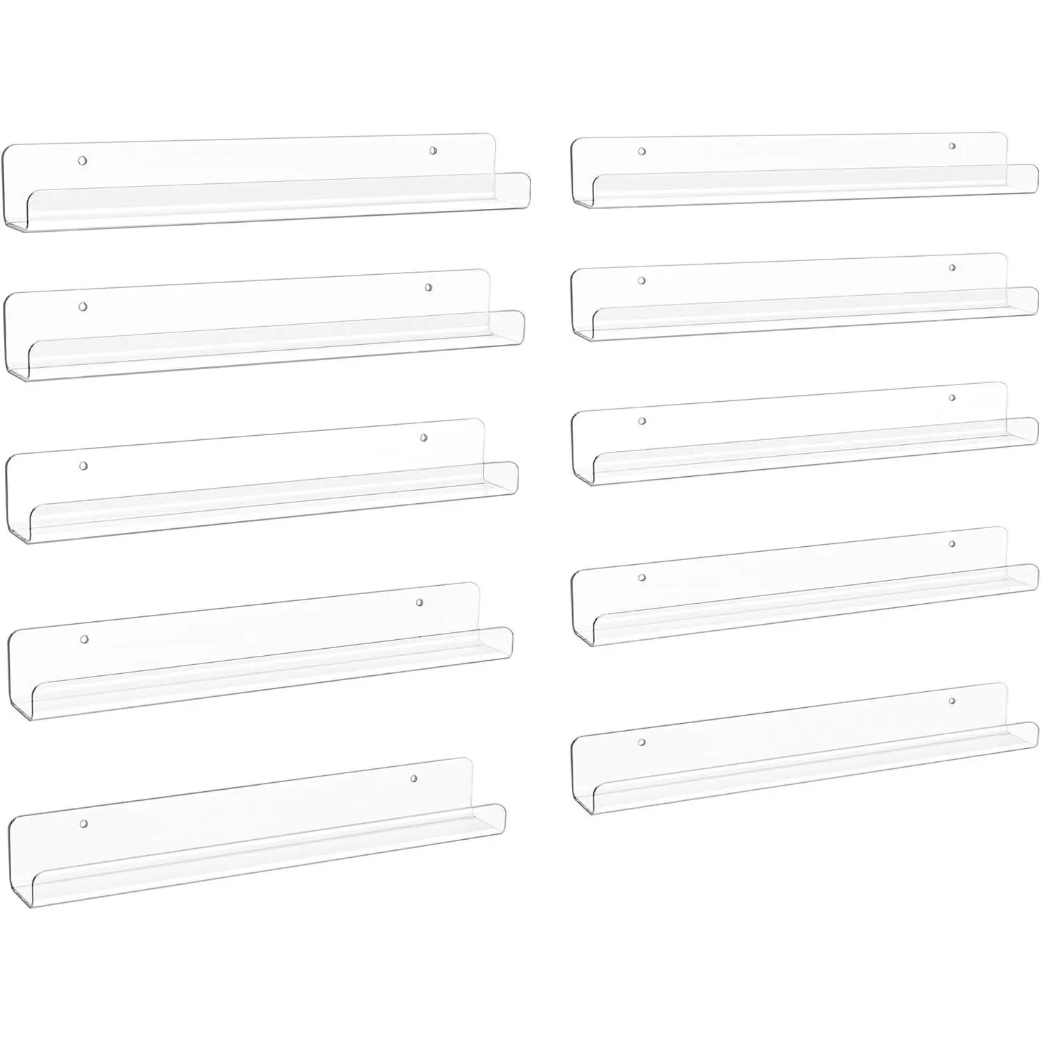 10 Pcs 12" Clear Acrylic Shelves, Small Shelf for Wall Display | Narrow Floating Shelves for Nail Polish, Vinyl Wall Mount, Record Holder, Magazine Rack, Comic Display, Picture Ledge Shelf