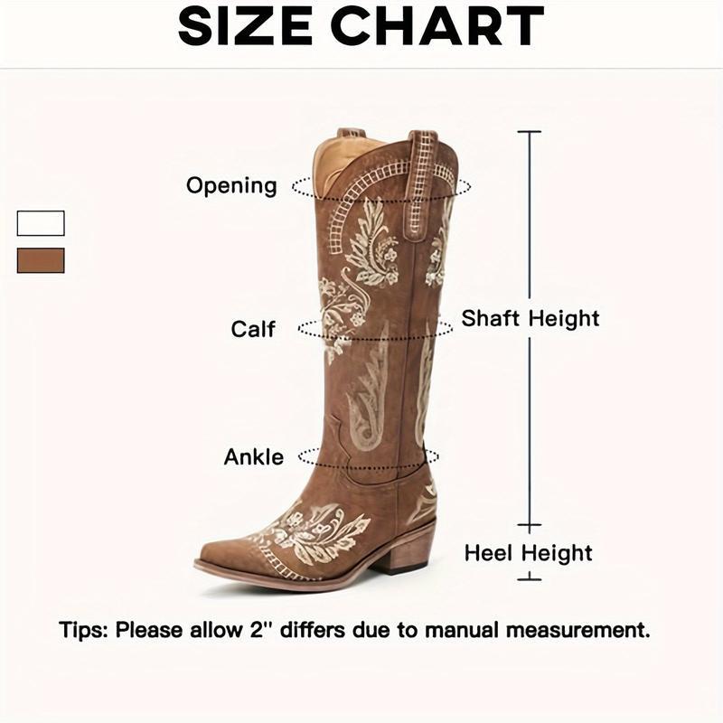 Brown Women's Cowboy Boot-Wide Calf Knee-Length Women Cowboy Boot, Shiny Shiny Rhinestone Western Country Boots, Classic Embroidery, Pointed Zipper Vintage Fashion High Leg Boot