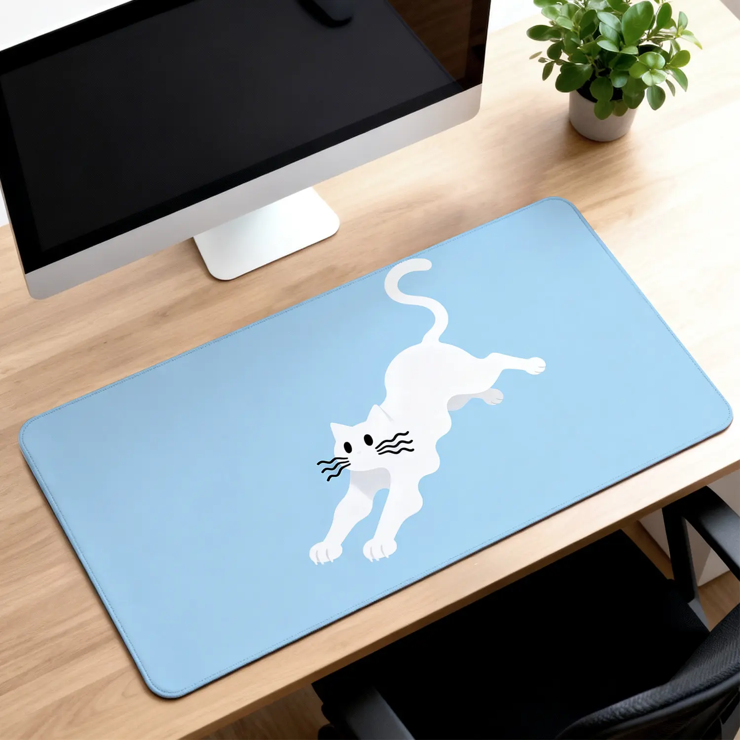 Premium White Cat Stretching Minimalist Illustration High Quality Mouse PadModern Office Gaming Comfort ExperienceNon?Slip Durable For Daily Work And Play 40*80cm 70*90cm30*70cm