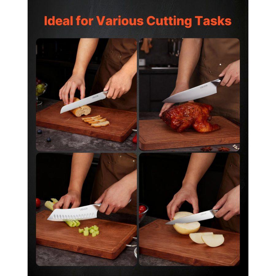 SummerWinsVEVOR Kitchen Knife Set, 6 Piece High Carbon Stainless Steel Sharp Knife Set, Professional Kitchen Cutlery with Ergonomic Crack-Resistant Handle, and Walnut Finish Powerful Magnetic Knives Holder, Magnetic Holderdealsforyoudays