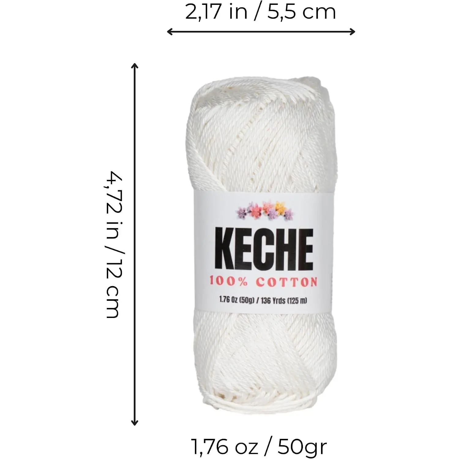 Cotton Yarn - 100% Cotton Yarn for Crocheting and Knitting, Mercerized Cotton Amigurumi Yarn Fine-Sport 2 1.76 oz (50g) / 136 Yrds (125 m) White
