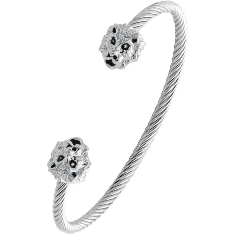 Women  Cuff Bangles Both End with  Lion  Wire Twist Bangle Bracelet