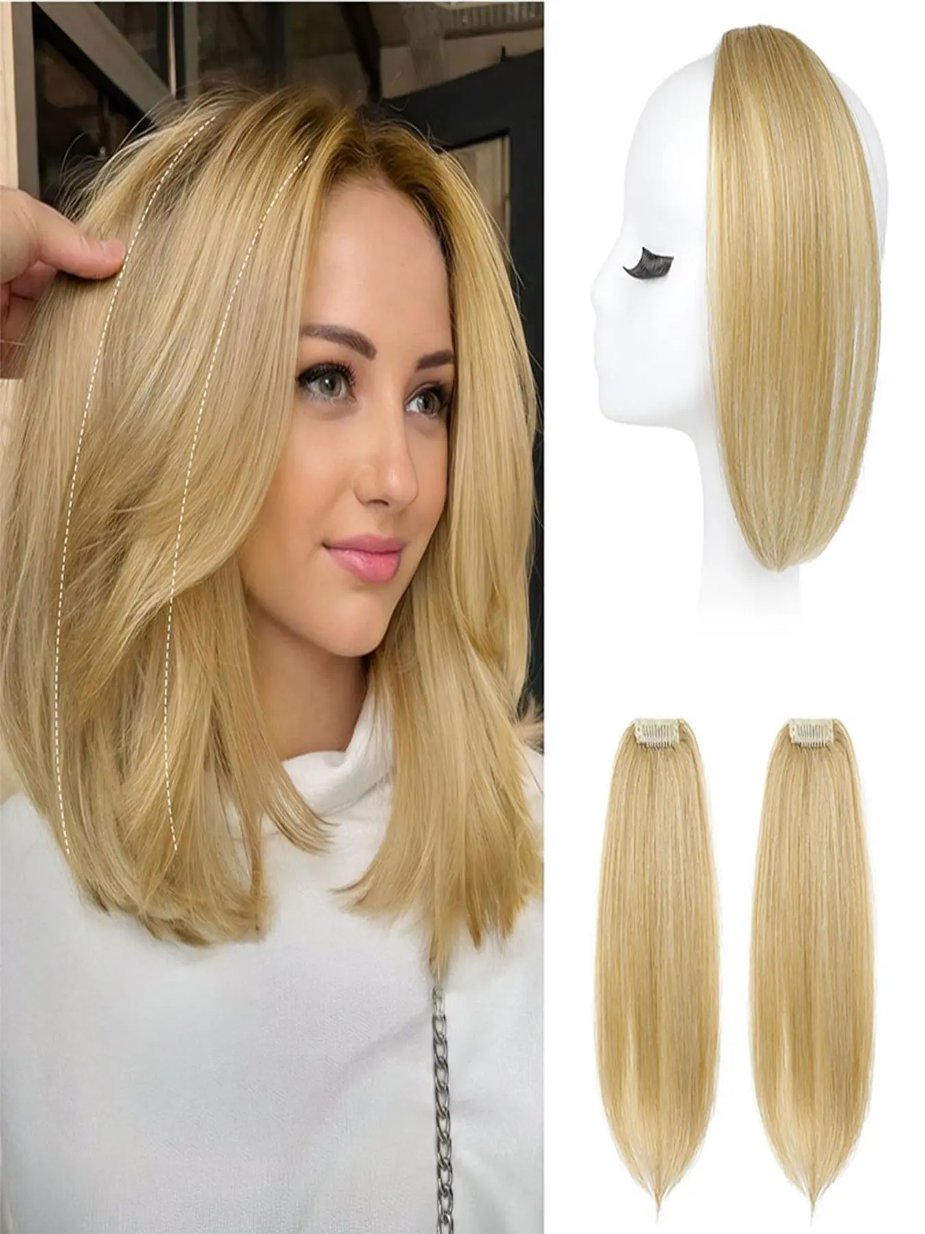 Clip-On Hair Volume Enhancer, 2 Pcs 12 Inch Short Thick Clip-In Extensions, Women's Hairpiece for Fuller Look, Easy to Use