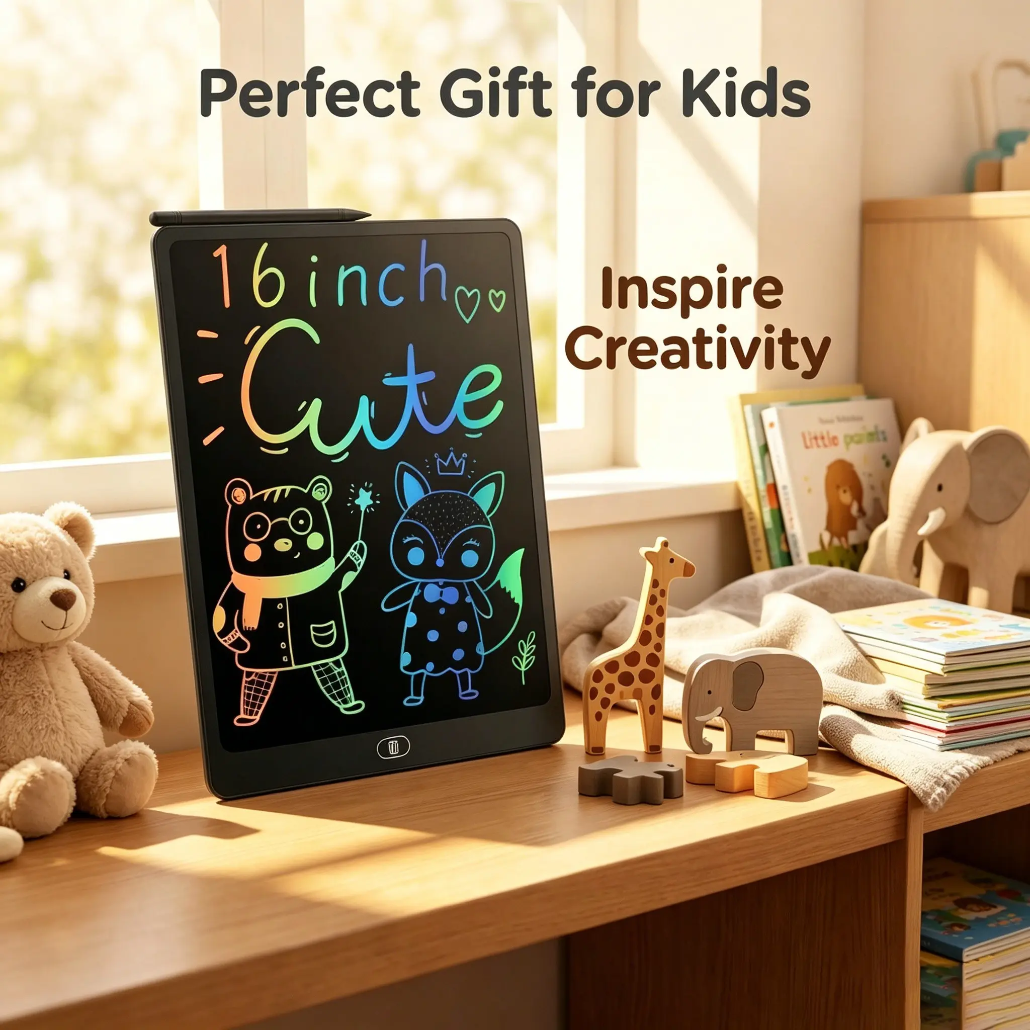 16 Inch Large Screen Cute Animal LCD Digital Writing Tablet, Erasable Graffiti Drawing Board, Educational Toy Gift for Kids 3-12 Years Old