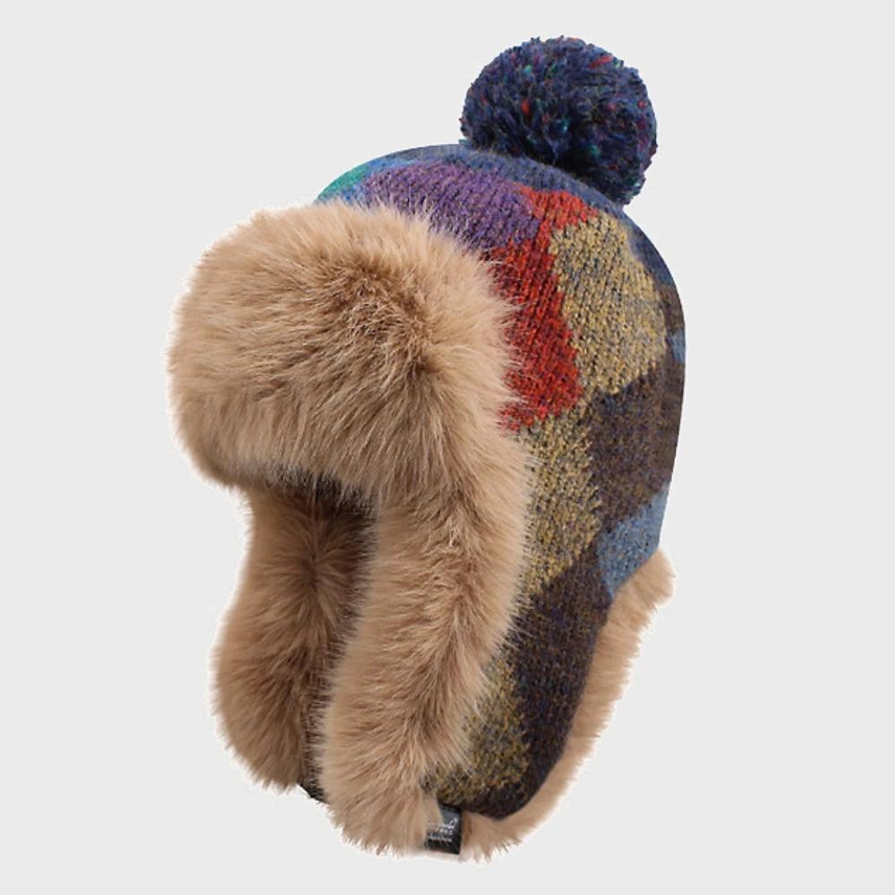 HT4914 New Autumn Winter Hat for Women Russian Hat Ladies Thick Warm Knitted Hat Fluffy Fur Colored Snow SKi Earflap Cap Ushanka