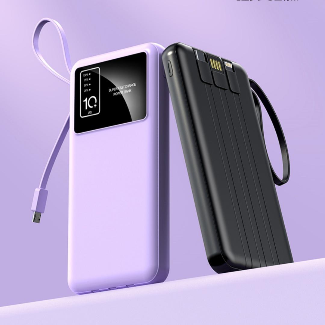 10,000 mAh Portable Charger Power Bank, Mini Battery Pack with 4 Built-In Cables, USB Charger Mobile Power Bank for iPhone 13&ndash;16 and Samsung Android Phones, External Battery Pack