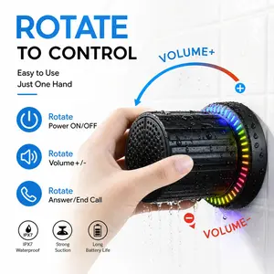 Magnetic Bluetooth-compatible Speaker, Ipx5 Waterproof, Rotatable Knob, RGB Lights, Strong Suction Cup, Adjustable Volume, TWS Stereo Pairing, Portable