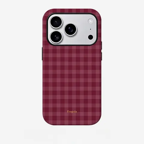 Burgundy checkered 2 in 1 film phone case, sturdy and durable 2 in 1 protective case, compatible with iPhone 18/17/16/15/14/13/12/11 Pro Max/Plus/Pro, Samsung Galaxy S26/S25/S24/S23/22/21 series, simple and stylish phone case, perfect birthday gift.