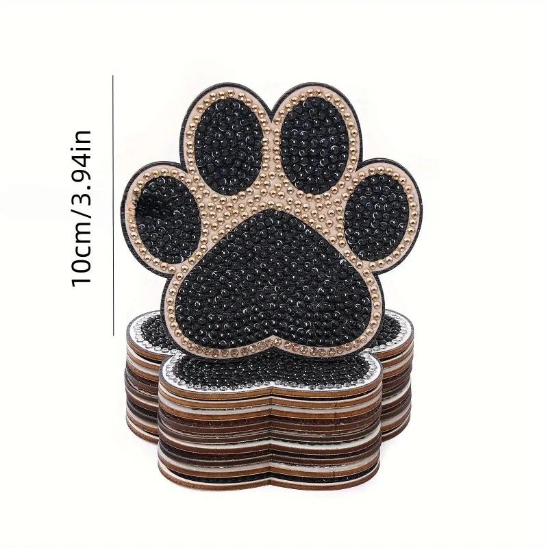 10 Irregular Dog Claw Patterned Artificial Diamond Painting Coasters With Stand, Diy Crystal Diamond Art Wooden Coasters For Adults, Decorative Table Mats For Office Home Coffee Table, Handmade Crafts And Practical Daily Supplies Gift
