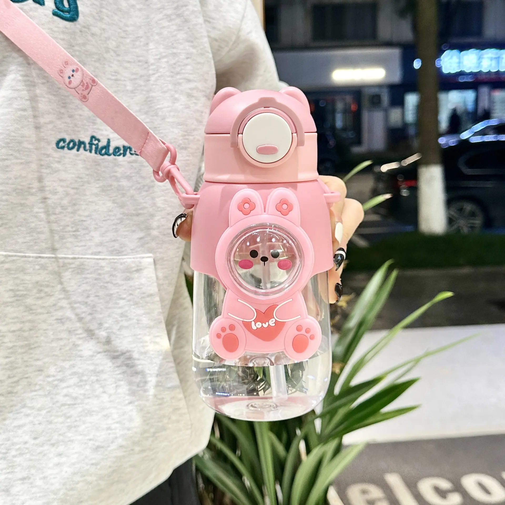Cute Animal Shape Water Cup with Adjustable Strap, Leak-Proof BPA-Free Straw Insulated Mug, Ideal for Daily Outdoor Use