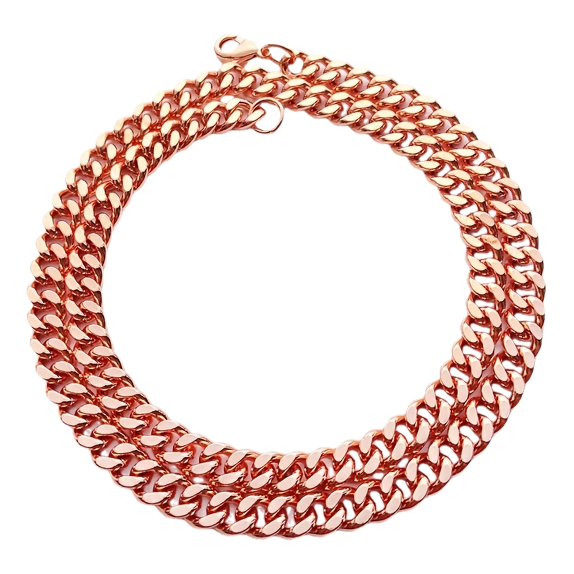 A Pure Copper Cuban Chain Necklace Suitable for Both Men And Women, 8Mm in Size, Featuring a Stylish Design And Rose Golden Plating, Making It a Perfect Gift for Birthdays And Anniversaries