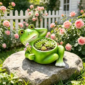 Creative Lazy Frog Planter, Resin Cartoon Frog Flower Pot, Balcony Courtyard Succulent Decorative Statue, Unique Garden Ornament, Sculptural Planter