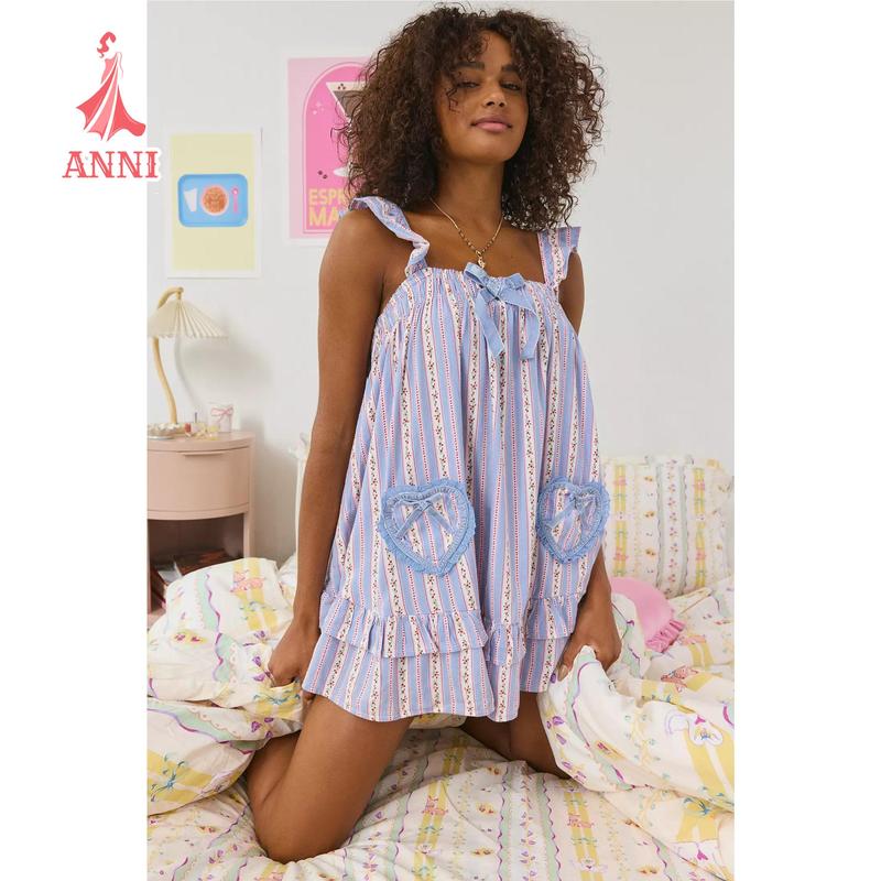 Women's Ruffle Strap Mini Dress Sleeveless Square Neck Bow Front Flowy Dress Summer Babydoll Dress