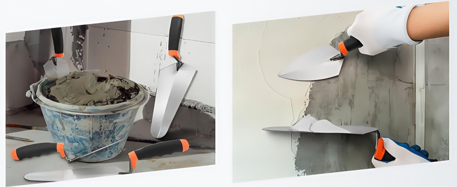 4 Pack 6" Masonry Hand Tool Set, Pointing Trowel Gauging Trowel Set with Rubber Grip, Carbon Steel Masonry Brick Trowels, Bricklaying Trowels for Concrete Cement Plaster Mortar Stucco Tile