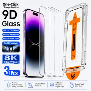 Three-Pack Tempered Glass Screen Protector for iPhone X-XS-XR-11-12-13-14-15-16-17-Pro-Pro Max, 9D Full Screen, 8k Clarity, Bubble-Free