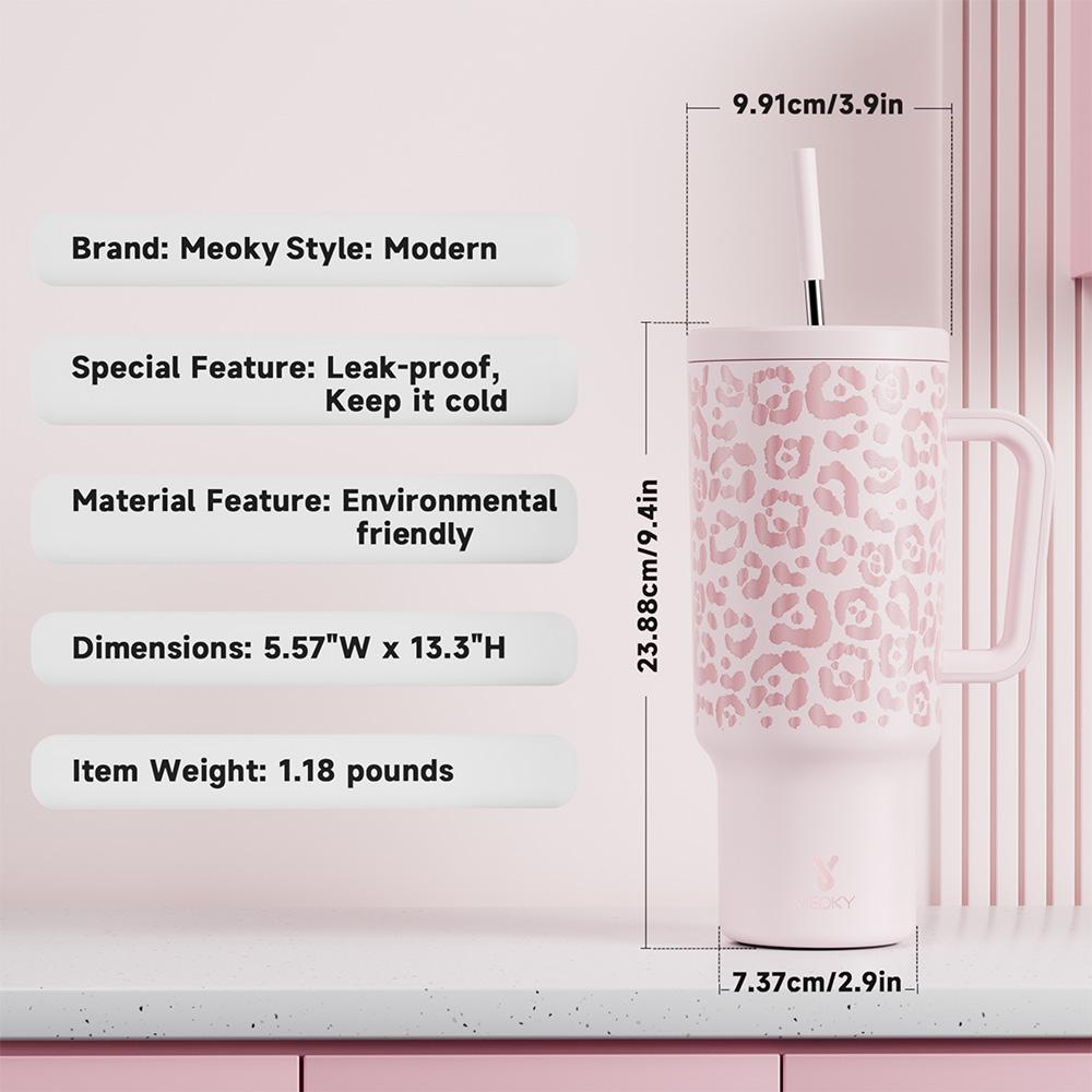 40oz Patterned Straw Handle Cup, 1 Count Multi-grid Ice Cube & Leak-proof Cup Lid with Silicone Handle, Stainless Steel Insulated Wide Mouth and Narrow Bottom for Easy Cleaning and Car Loading, Tumbler Insulated Travel Drinkware