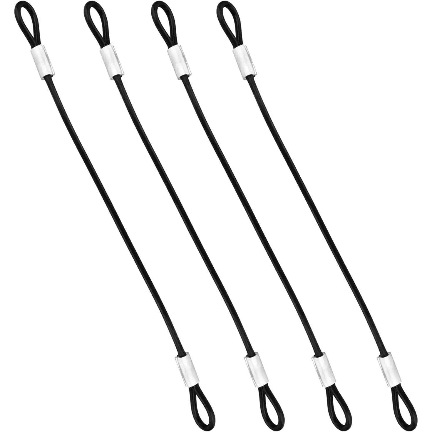 4-Count Vinyl-Coated Stainless Steel Wire Rope with Loops Attached, 20in 5mm Rope Chain, Abrasion-Resistant Weatherproof Safety Lanyard Lock Chains for Camping Hiking