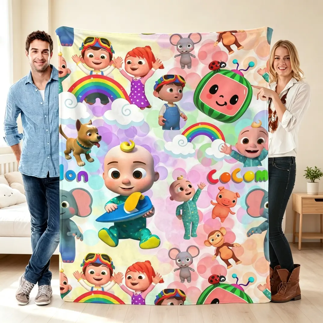Cocomelon Inspired Blanket, Cute Cartoon Baby Character Flannel Fleece Throw Blanket, Soft Cozy Warm Kids Blanket for Nursery Bedroom Couch Living Room Decor, Lightweight Blanket for Boys Girls, Toddler Gift
