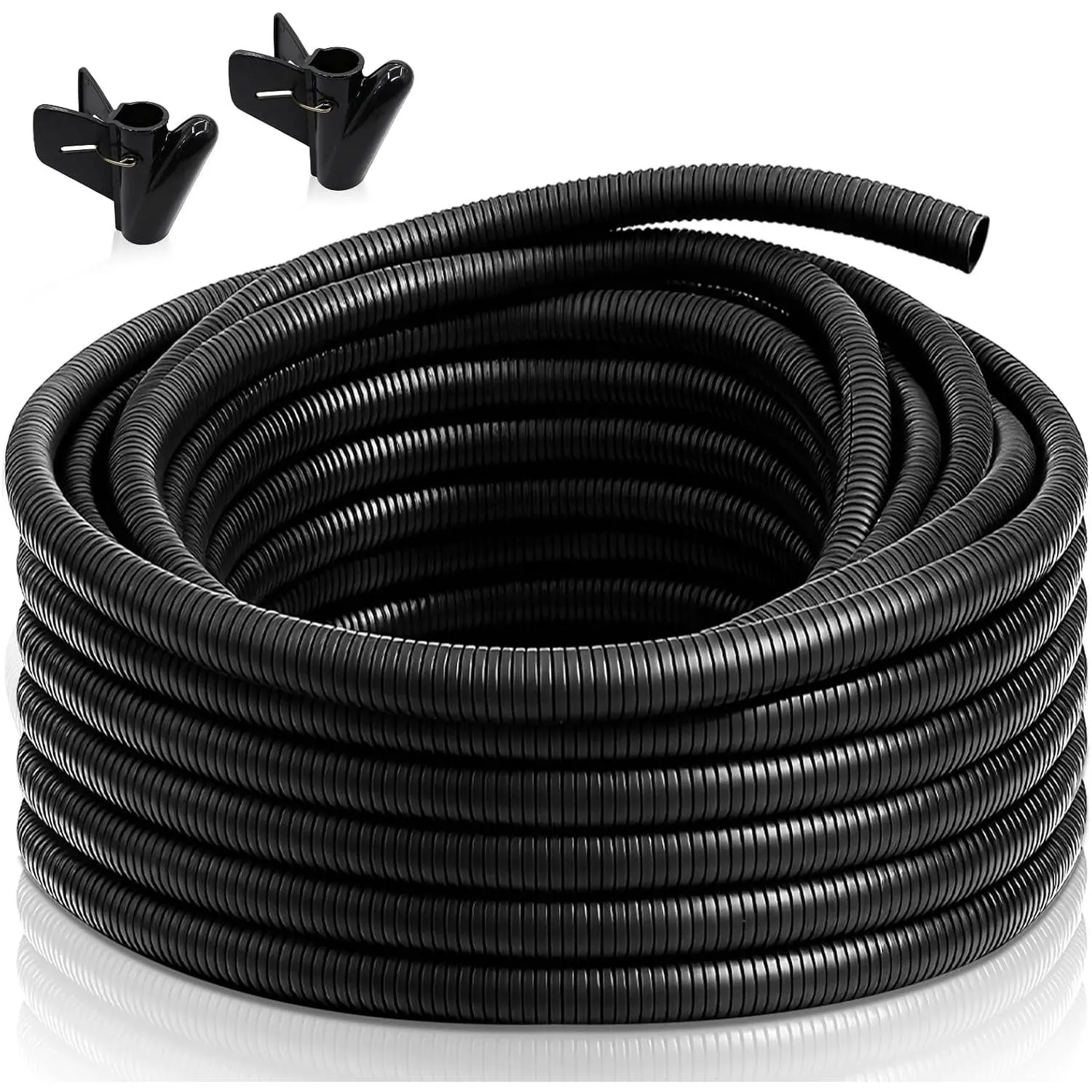 30FT 1/2 inch Split Wire Loom Tubing Kit with 2 Clamps - Flexible Abrasion Resistant Conduit for Automotive, Mechanical  Protection