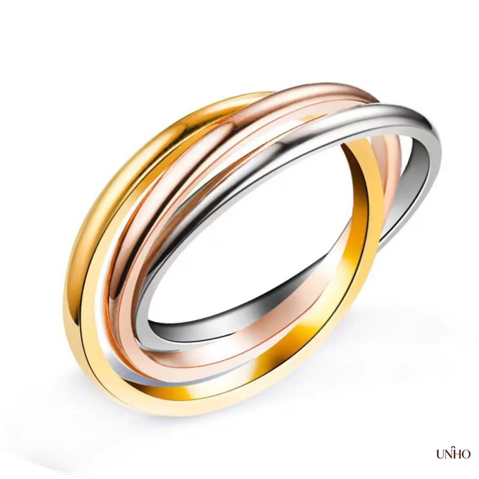 Trendy Minimalist Three-Tone Stainless Steel Stackable Three Open Rings Set For Students, Cute Best Friend Matching Finger Jewelry Accessory