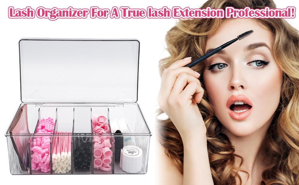 Acrylic Lash Cart Organizer for Lash Techs – Clear Storage Box for False Eyelash Extensions, DIY Lashes & Brows at Home, Separated Lash Trays with Dividers