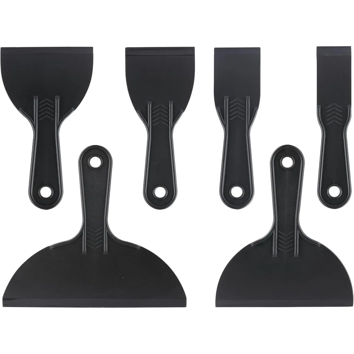 6 Pack Plastic Putty , Durable Plastic Scraper Tool with No-Slip Grip for Spackle, Spreader, Non Scratch and Easy Cleaning Spackle , Putty  Set, Black