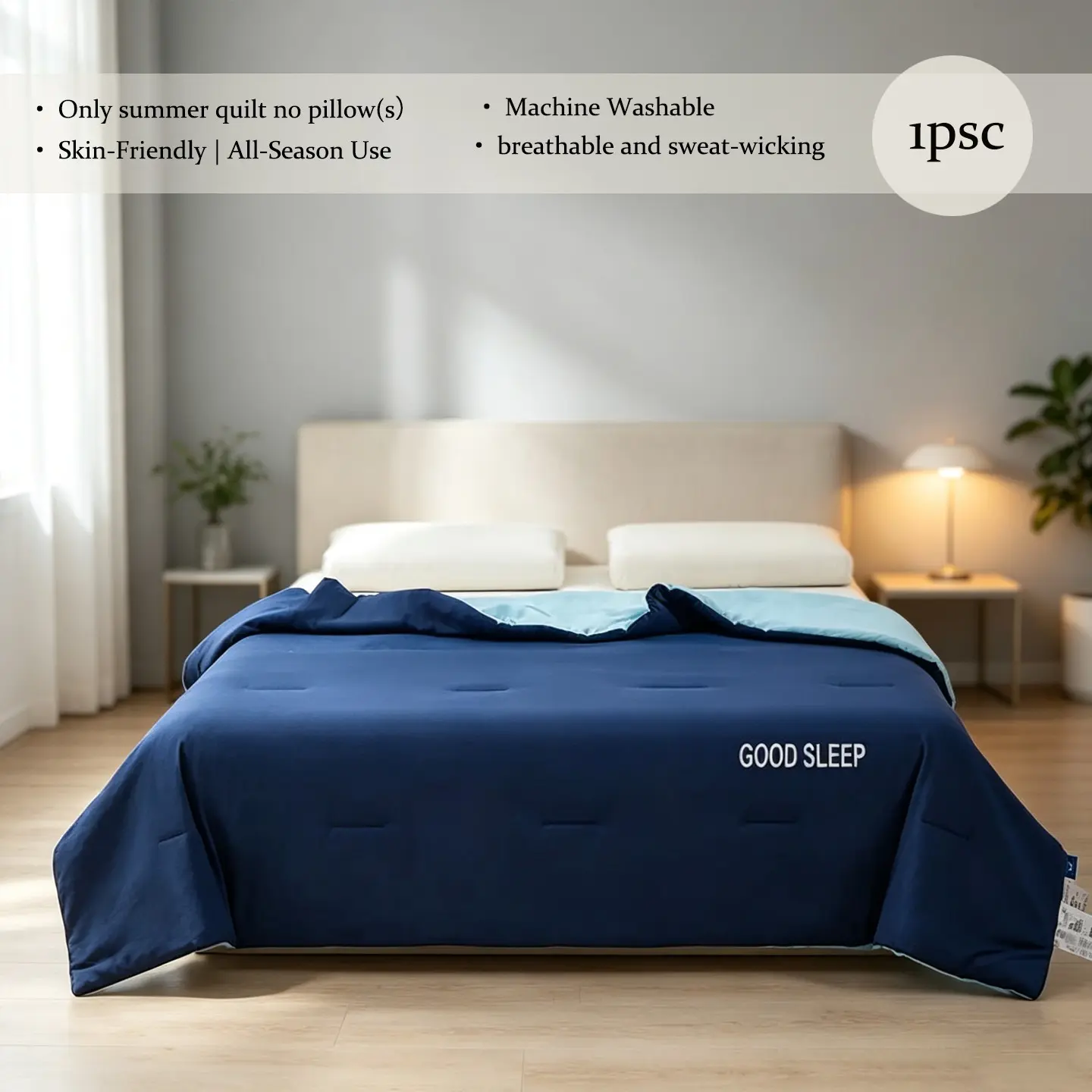Solid Color Minimalist Cool Touch Comforter Queen Size, Non-Quilted Smooth Surface Summer Cool Sensation Blanket for Bedroom Dorm, Soft Breathable Lightweight Thin Air Conditioning Quilt, Machine Washable Multi Sizes