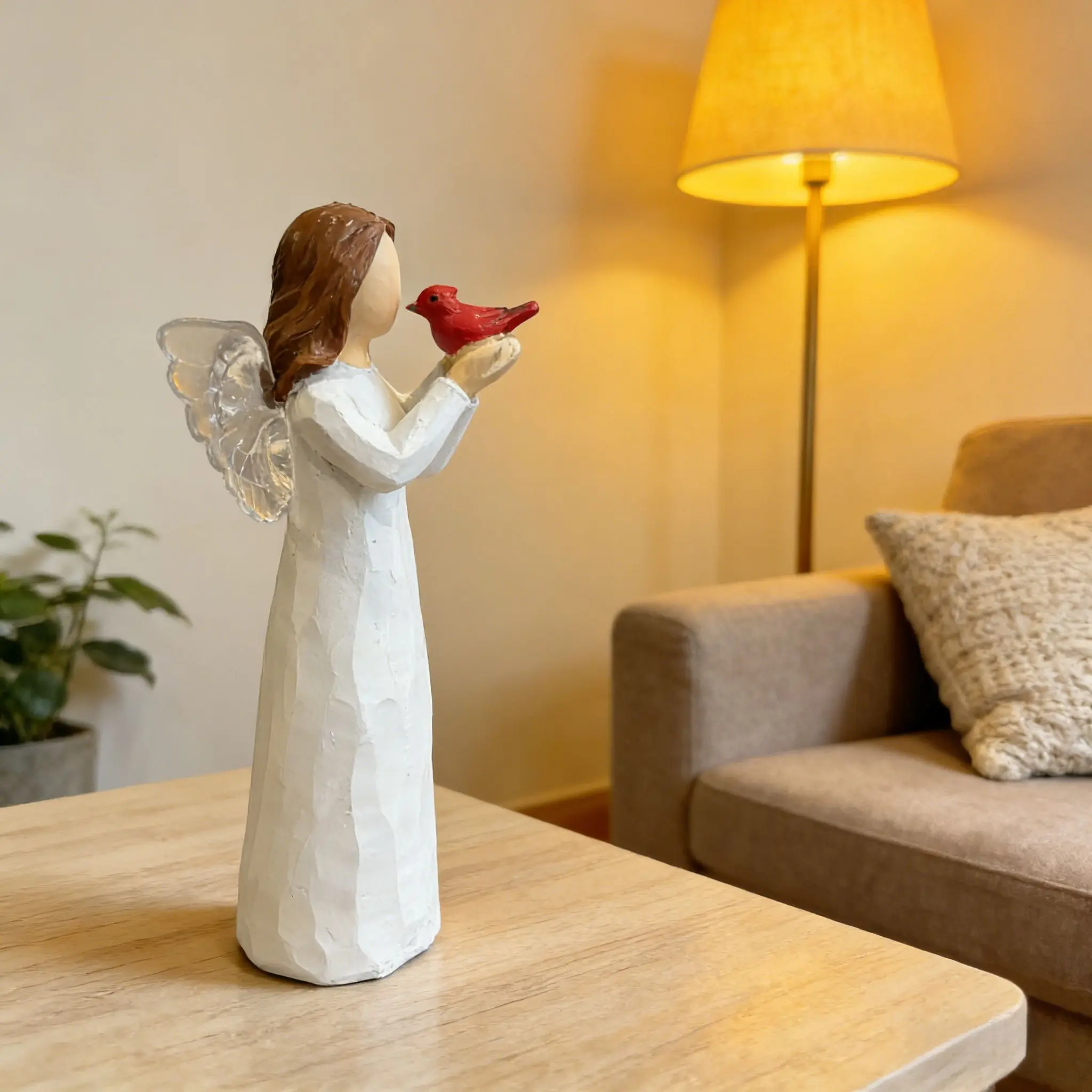 1pc Angel and Red Cardinal Resin Statue - Elegant Angel Figurine with Red Cardinal Bird, Suitable for / Religious Decor, Prayer Room, Shelf Decoration, Resin Figurine for Home, Collectors Gift for Believers & Angel Lovers