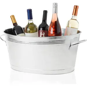 Galvanized Tub, Large Ice Buckets for Parties, Beverage Cooler for Beer, Wine, Soda, Bottled Water, Rustic Beverage Tub, Drink Bucket for Indoor & Outdoor Party, 6.3 Gal (23.8 Liters), Set of 1