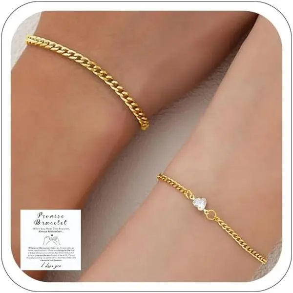 Couples Bracelets Bracelet Matching Bracelets for Couples Boyfriend Gifts Relationship    Accessorie  and  Cuban Stainless Steel Chain Cute Heart Cubic Zirconia Bracelet