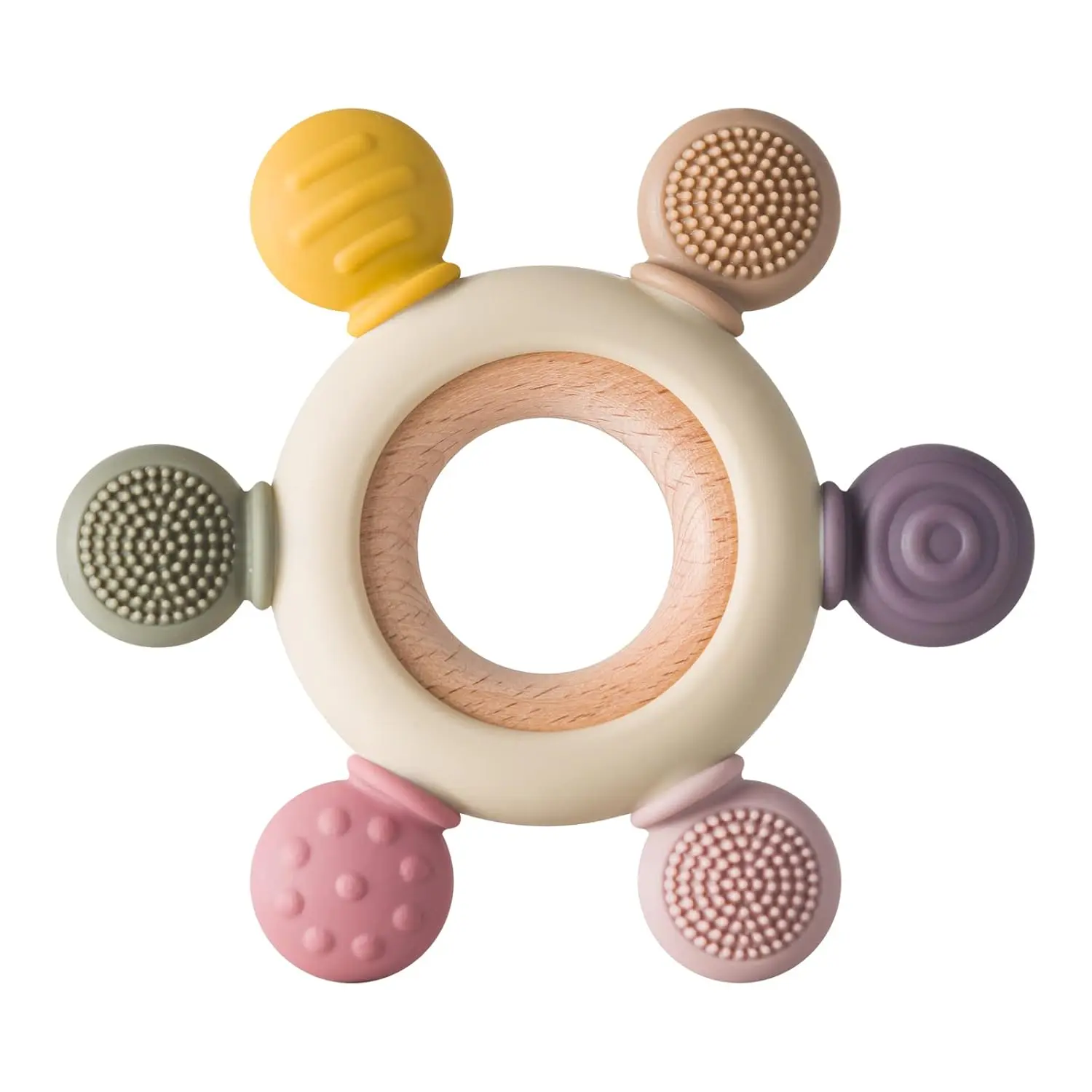 Rudder-Shaped BPA-Free Silicone and Wood Teether Toy for 0-2 Years Babies, Multi-Texture Gum Soothing Baby Teether Accessory