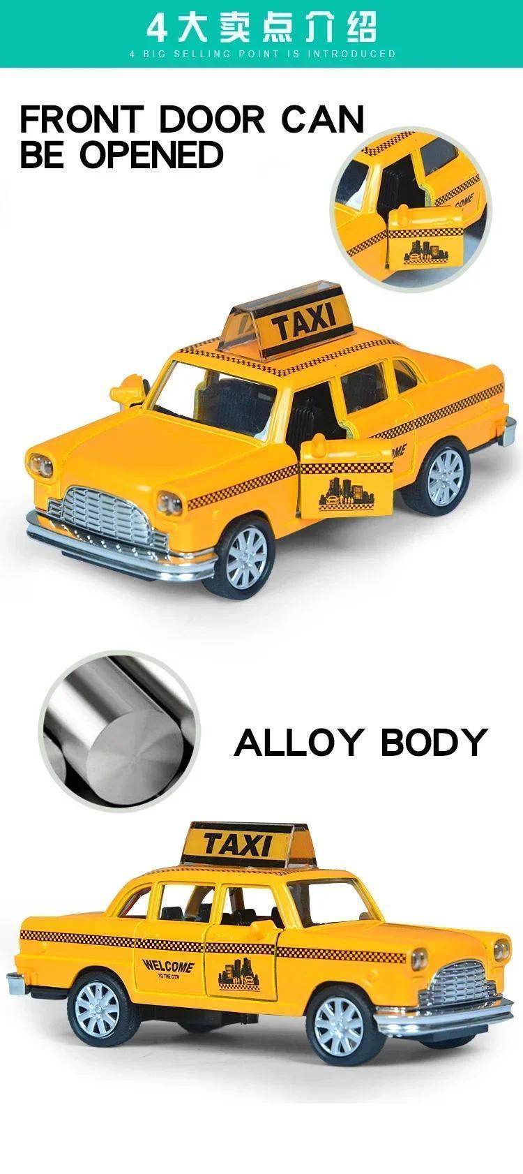 1/32 Retro Taxi Model Alloy Car Toy Miniature Car Collection Diecast Sound Light Kids Toys Children's Day Gift