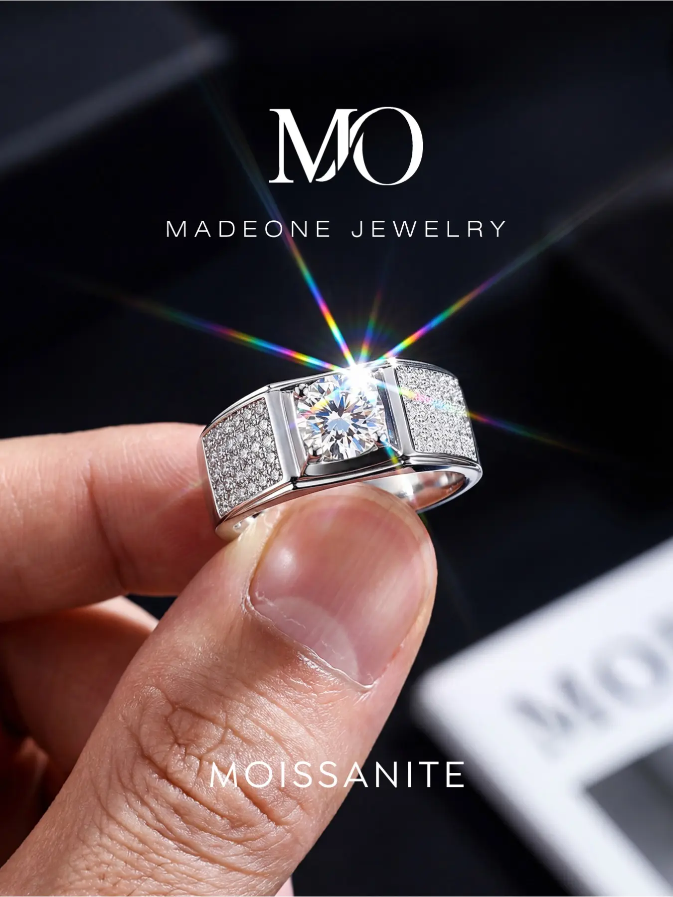 1 Pc Luxury Copper Men's Ring with 1.0ct Synthetic Moissanite for Men Wedding Fine Jewelry