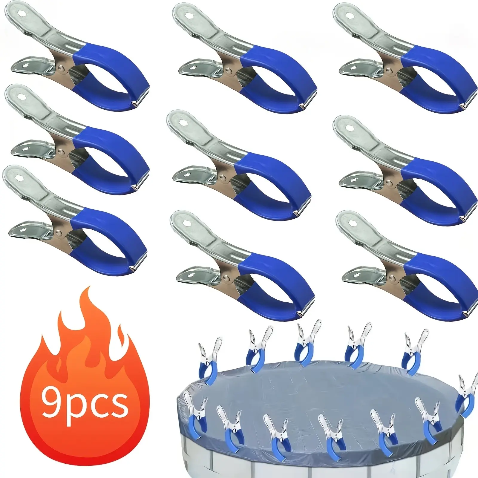 9pcs Pool Cover Clips, Windproof Clamps for Above/ground Pools, Secure Pool Covers, Hang Clothes & Bedding, Durable & Multi-Functional, Swimming Pool Accessories, Outdoor Pool Accessories