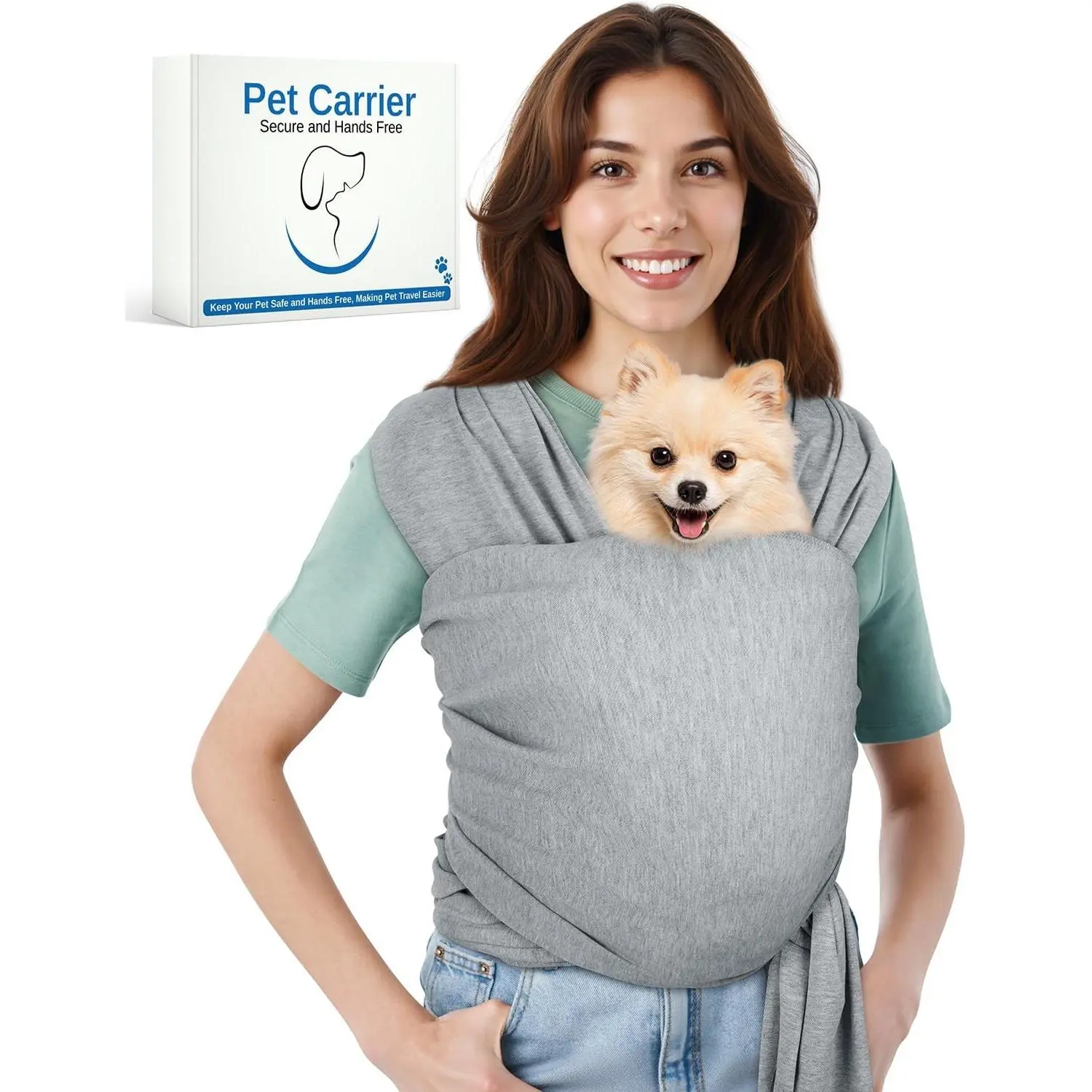 Dog Sling Swaddle Carrier for Small Dog Cat up to 20lbs, Front Pet Carrier with Adjustable Straps, Hands Free Anti Anxiety Puppy Pouch Sling (Light Grey)