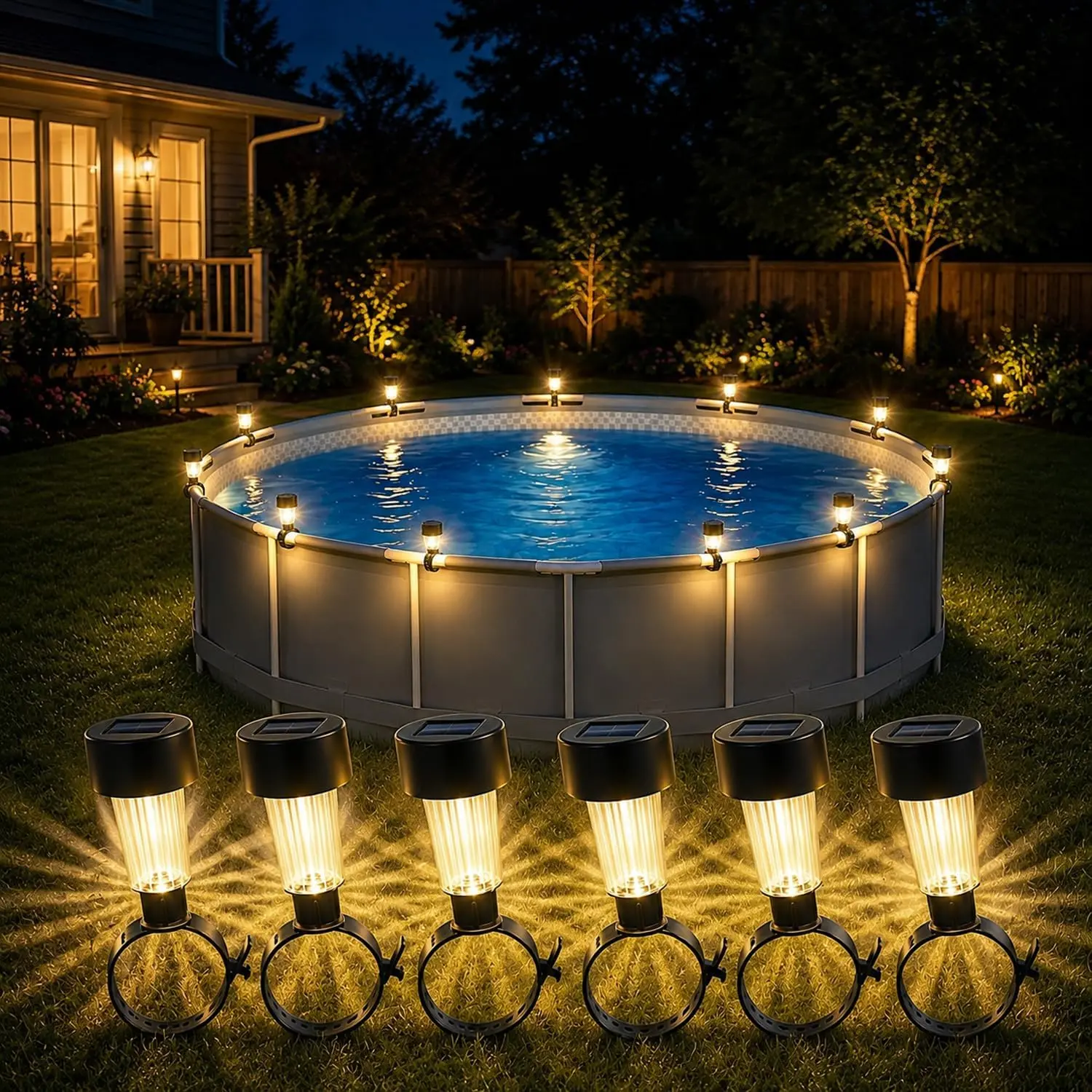 Solar Pool Lights, 6-Pack Warm White for Above Ground Frame Pools