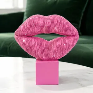 Silver Color Rhinestone Lip Sculpture, Modern Resin Art Piece, Coffee Table Decor, Bookshelf Ornament, Luxury Bar Gift